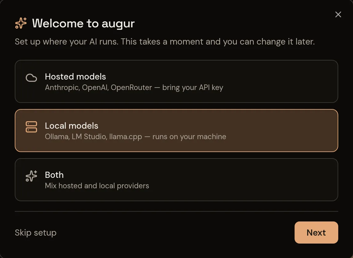 The same setup step in dark mode.
